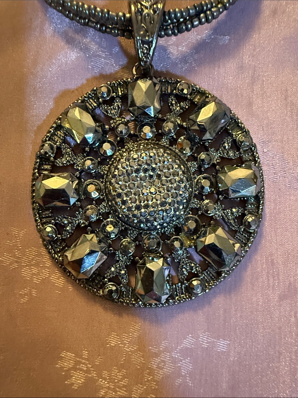 Round Hematite Crystal Statement Pendant Necklace